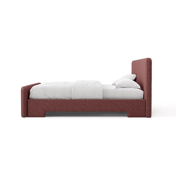Rožinės spalvos dvigulė lova audiniu dengta su lovos grotelėmis 160x200 cm Eda – Micadoni -image-3