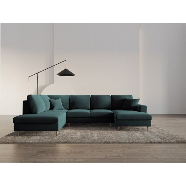 Smaragdinės spalvos iš velveto sulankstoma/su sandėliavimo vieta kampinė sofa (su kairiuoju kampu/„U“ formos) Kyoto – Cosmopolitan Design-image-1