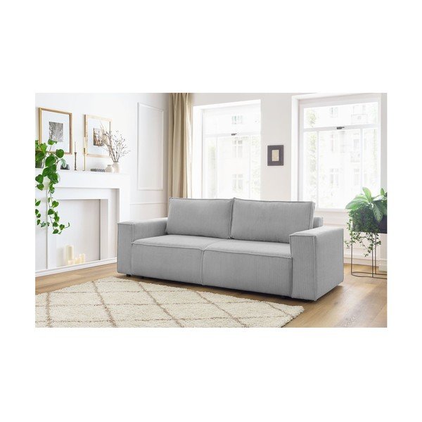 Sulankstoma sofa šviesiai pilkos spalvos iš kordinio velveto 245 cm Nihad – Bobochic Paris-image-1