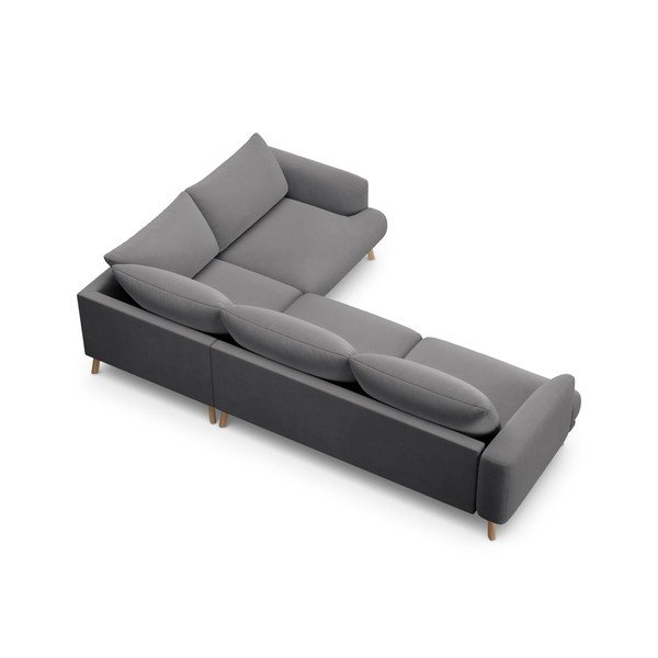 Pilkos spalvos kampinė sofa iš velveto (su dešiniuoju kampu/„L“ formos) Naomi – Micadoni -image-3