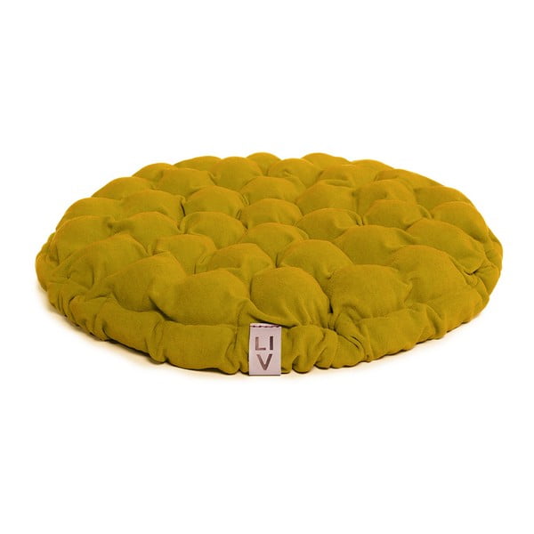 Garstyčių spalvos sėdimoji pagalvėlė su masažiniais kamuoliukais Linda Vrňáková Bloom, ø 65 cm