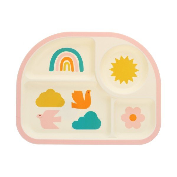 Smėlio spalvos iš plastiko vaikiška lėkštė 21x27 cm Rainbow Garden – Rex London