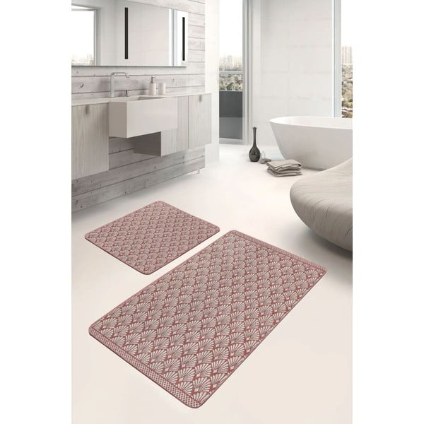 Rudos spalvos iš velveto vonios kilimėliai 2 vnt. 60x100 cm – Mila Home-image-3