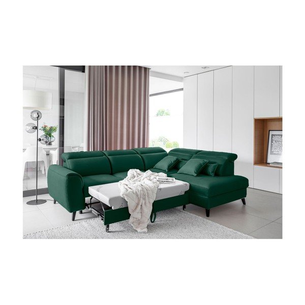 Žalios spalvos iš velveto sulankstoma/su sandėliavimo vieta kampinė sofa (su dešiniuoju kampu/„L“ formos) Noble – ELTAP-image-4