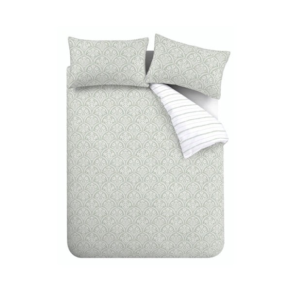 Baltos spalvos/žalios spalvos iš medvilninio perkelio viengulė patalynė 135x200 cm Scallop Floral – Bianca