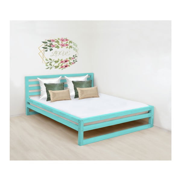 Turkio spalvos mėlyna medinė dvigulė lova "Benlemi DeLuxe", 190 x 180 cm