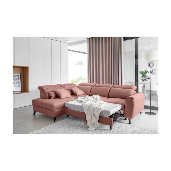 Rožinės spalvos iš velveto sulankstoma/su sandėliavimo vieta kampinė sofa (su kairiuoju kampu/„L“ formos) Noble – ELTAP-image-4