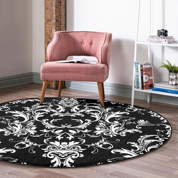 Skalbiamas/robotiniams dulkių siurbliams apvalios formos kilimas juodos ir baltos spalvos ø 80 cm Comfort – Mila Home-image-1