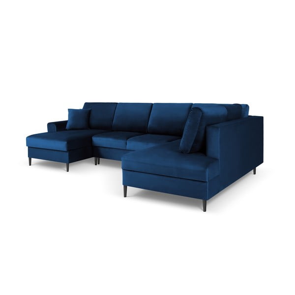 Mėlynos spalvos iš velveto sulankstoma/su sandėliavimo vieta kampinė sofa (su dešiniuoju kampu/„U“ formos) Kyoto – Cosmopolitan Design-image-3