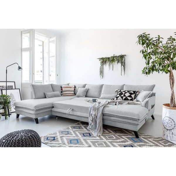 Šviesiai pilka U formos sofa-lova Miuform Charming Charlie, kairysis kampas-image-4