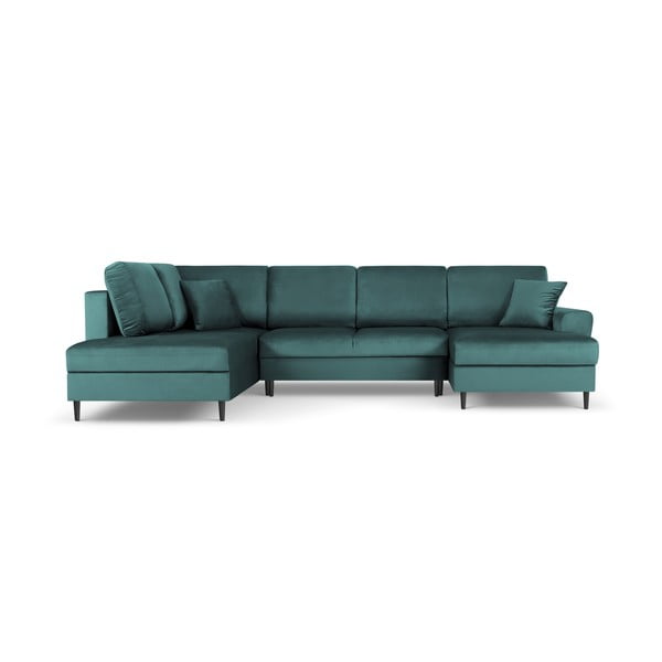 Smaragdinės spalvos iš velveto sulankstoma/su sandėliavimo vieta kampinė sofa (su kairiuoju kampu/„U“ formos) Kyoto – Cosmopolitan Design