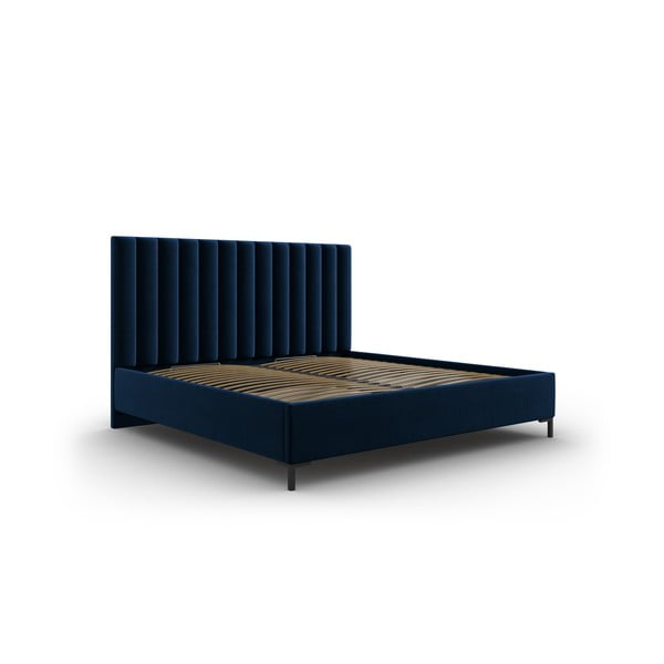 Dvigulė lova tamsiai mėlynos spalvos audiniu dengta su sandėliavimo vieta su lovos grotelėmis 140x200 cm Casey – Mazzini Beds