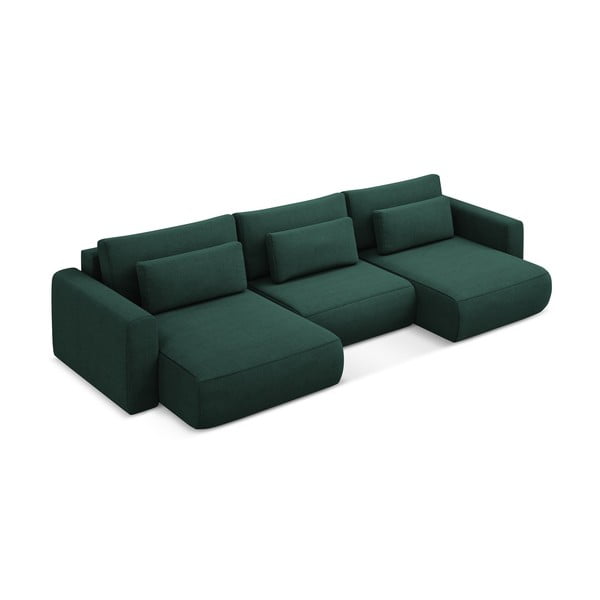 Žalios spalvos sulankstoma/su sandėliavimo vieta kampinė sofa („U“ formos) Kapua – Makamii-image-4