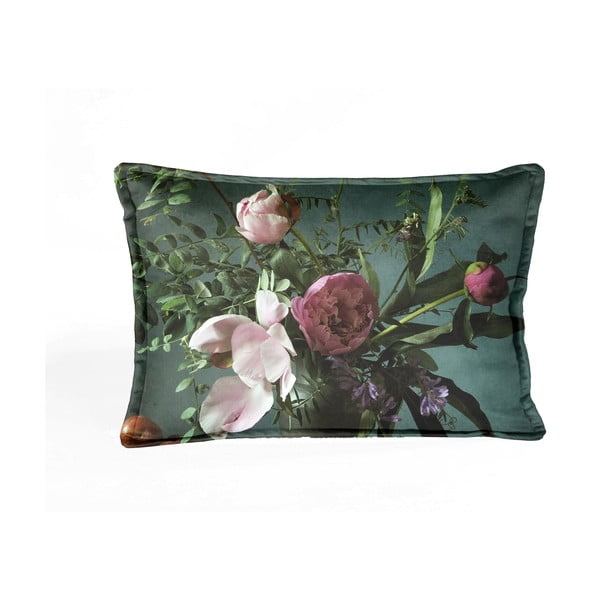 Žalia aksominė pagalvėlė su gėlių raštu Velvet Atelier Bodegon, 50 x 35 cm