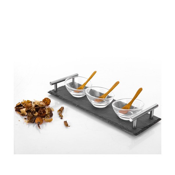 3 dubenėlių su šaukštu rinkinys ant akmeninio padėklo Bambum Tasev Poas, 30 x 10 cm-image-2