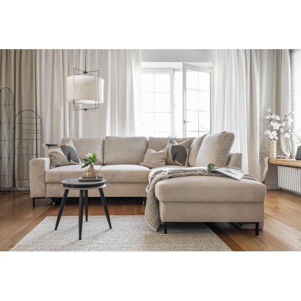 Iš kordinio velveto sulankstoma kampinė sofa smėlio spalvos (su dešiniuoju kampu) Lofty Lilly – Miuform-image-4