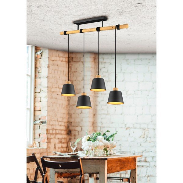 Kabantis šviestuvas juodos spalvos/natūralios spalvos ø 18 cm su metaliniu gaubtu Harris – Trio-image-4