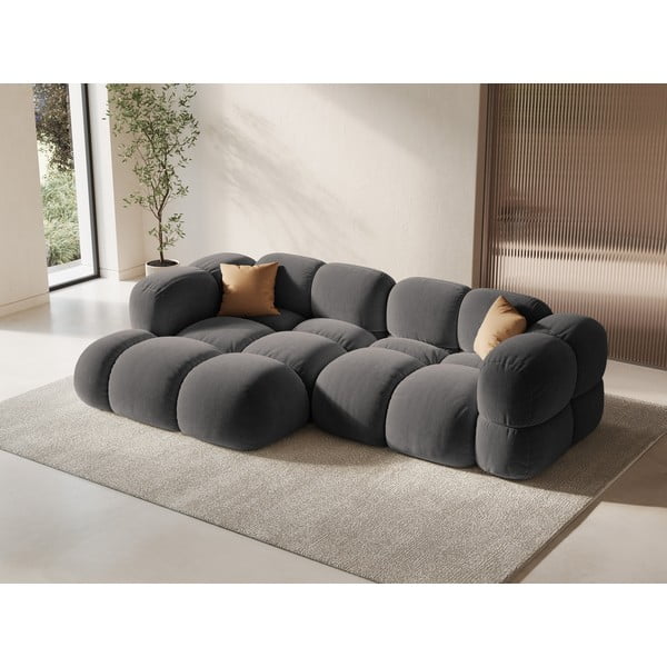 Pilkos spalvos iš velveto kampinė sofa (su kairiuoju kampu/su gultu) Loretto – Cosmopolitan Design-image-1