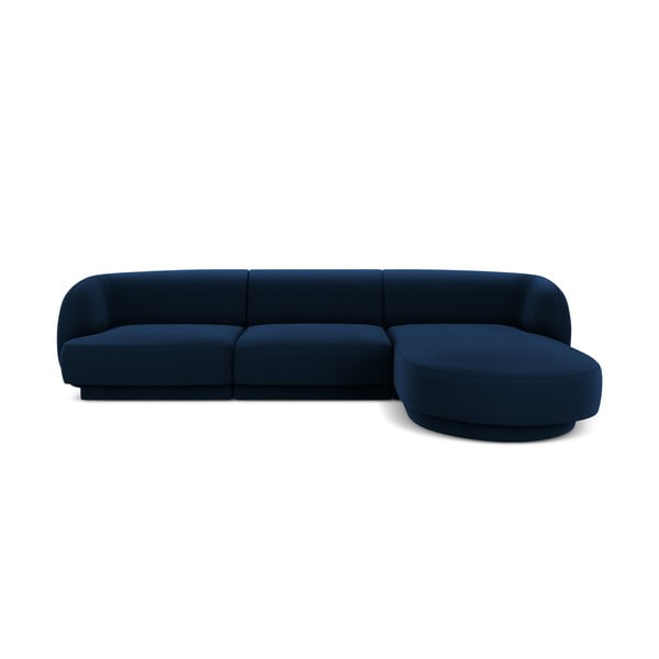 Mėlyno aksomo kampinė sofa (dešinysis kampas) Miley - Micadoni Home