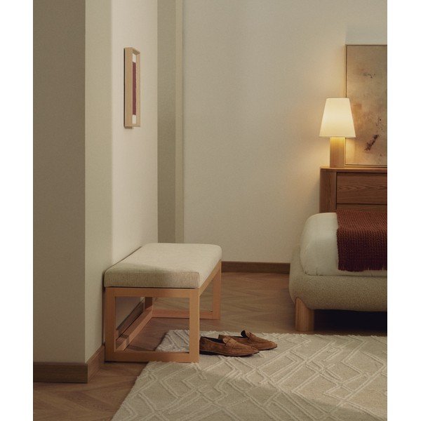 Smėlio spalvos/natūralios spalvos paminkštinto audinio suolas Loya – Kave Home-image-1