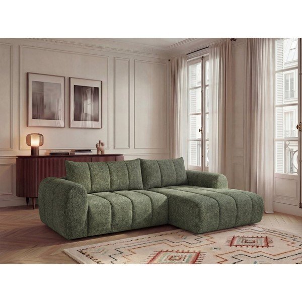 Žalios spalvos kampinė sofa (su dešiniuoju kampu/su gultu) Nesty – Bobochic Paris-image-1