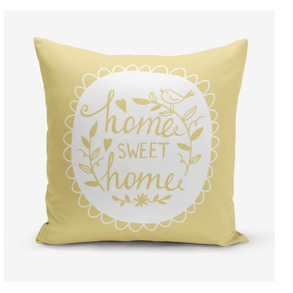 Geltonos spalvos minimalistiniai pagalvių užvalkalai Home Sweet Home, 45 x 45 cm