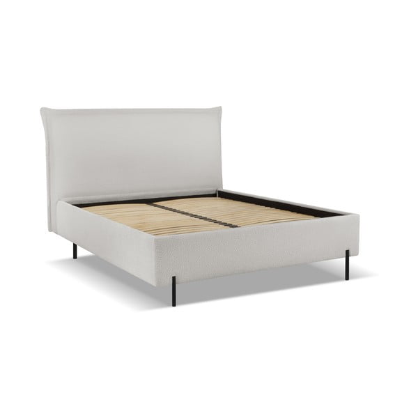 Dvigulė lova šviesiai pilkos spalvos audiniu dengta su sandėliavimo vieta su lovos grotelėmis 160x200 cm Armie – Milo Casa