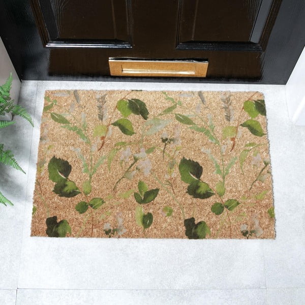 Iš kokoso pluošto grindų kilimėlis 40x60 cm Watercolour Leaves – Artsy Doormats-image-2