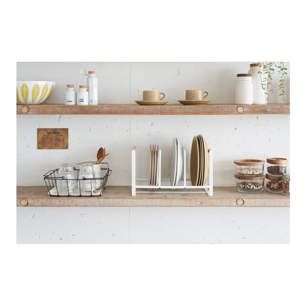 Baltas lėkščių stovas su buko medienos detalėmis YAMAZAKI Tosca-image-2