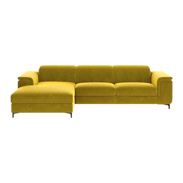 Kampinė sofa geltonos spalvos iš velveto (su kairiuoju kampu) Brito – MESONICA