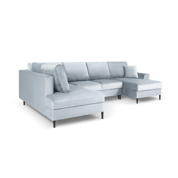 Šviesiai mėlynos spalvos iš velveto sulankstoma/su sandėliavimo vieta kampinė sofa (su kairiuoju kampu/„U“ formos) Kyoto – Cosmopolitan Design-image-3