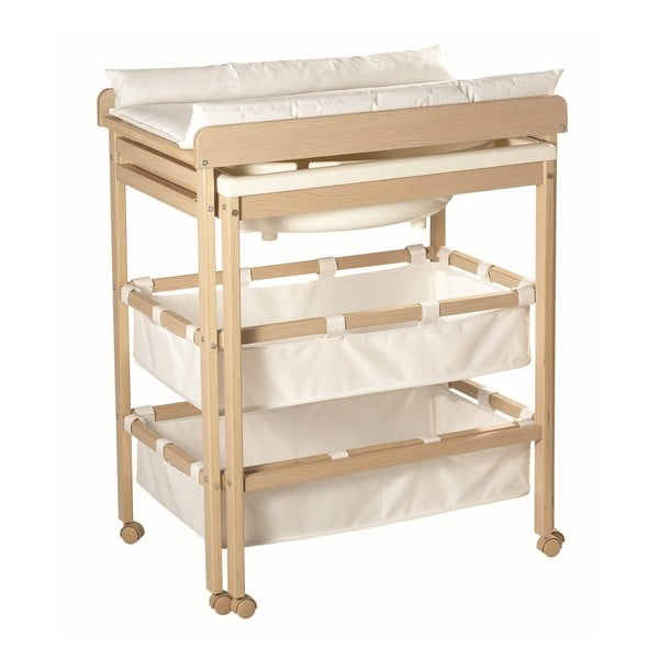 Baltos spalvos/natūralios spalvos vystymo stalas iš beržo Baby Pool – Roba