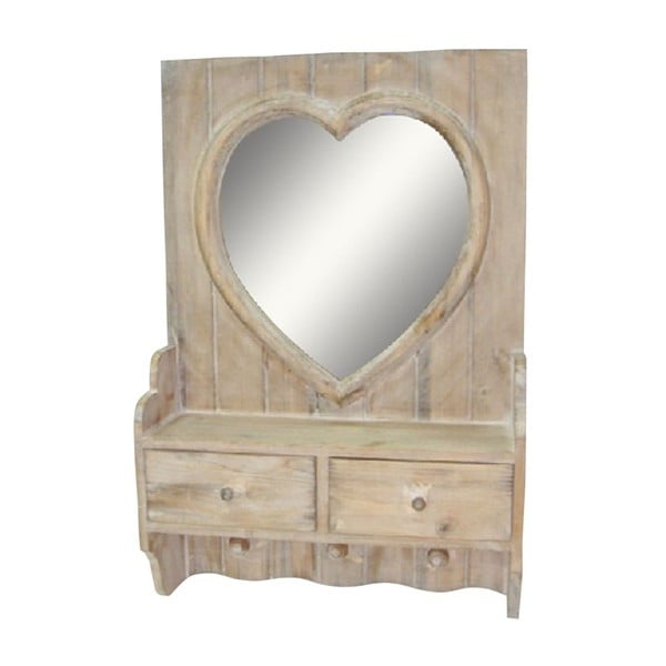 Medinis sieninis veidrodis su 2 stalčiais Antic Line Heart