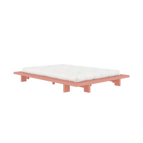 Iš pušies masyvo dvigulė lova šviesiai rožinės spalvos su lovos grotelėmis 140x200 cm Japan – Karup Design