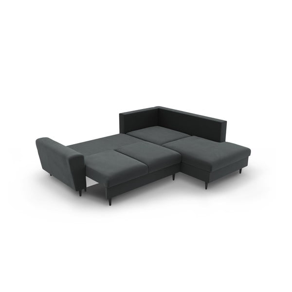 Tamsiai pilkos spalvos iš velveto sulankstoma/su sandėliavimo vieta kampinė sofa (su dešiniuoju kampu/„L“ formos) Kyoto – Cosmopolitan Design-image-4