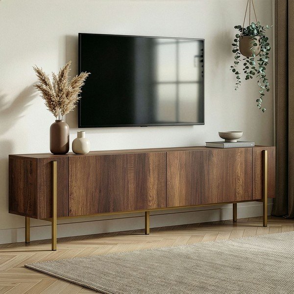 Tamsios natūralios spalvos TV spintelė iš riešutmedžio 180x45x30 cm Nexus – Kalune Design-image-1