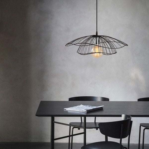Juodos spalvos kabantis šviestuvas ø 50 cm su metaliniu gaubtu Farac – Opviq lights-image-4