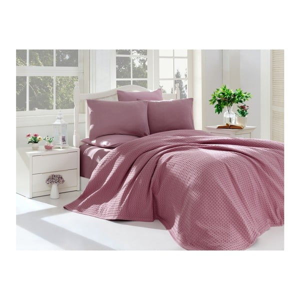 Violetinės spalvos medvilninės patalynės komplektas dvivietei lovai, 220 x 240 cm
