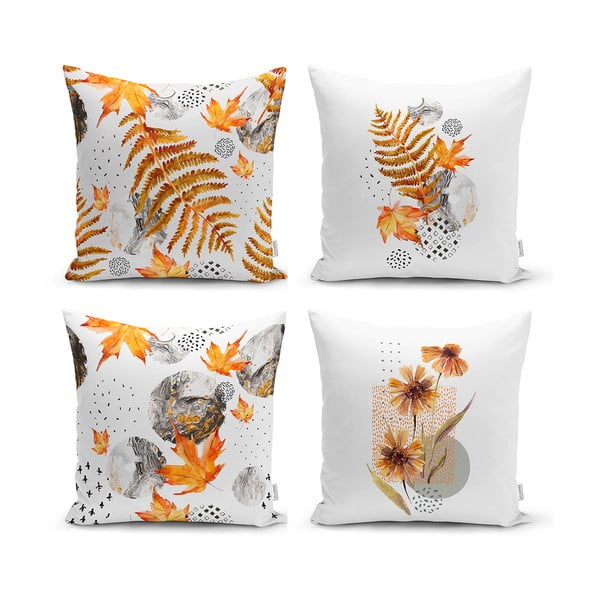 4 dekoratyvinių pagalvėlių užvalkalų rinkinys Minimalistiniai pagalvėlių užvalkalai Gold Leaves, 45 x 45 cm
