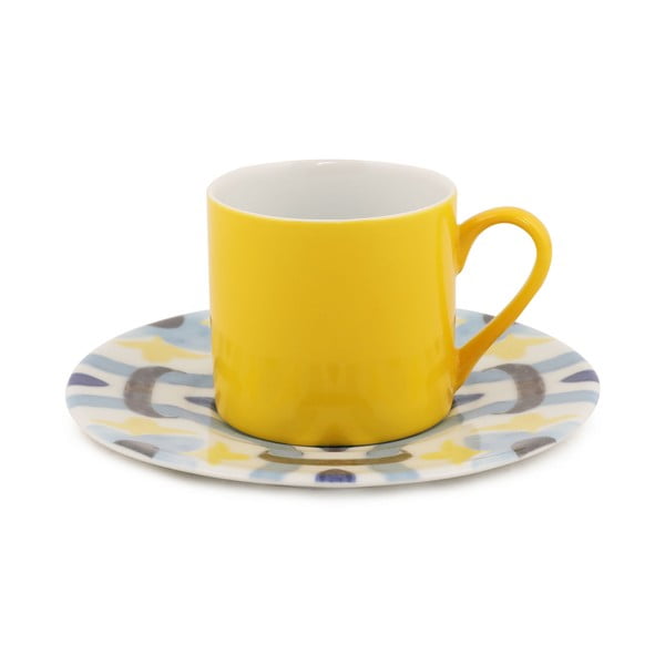 4 puodelių ir lėkščių rinkinys Kütahya Porselen Geometric, 90 ml-image-3