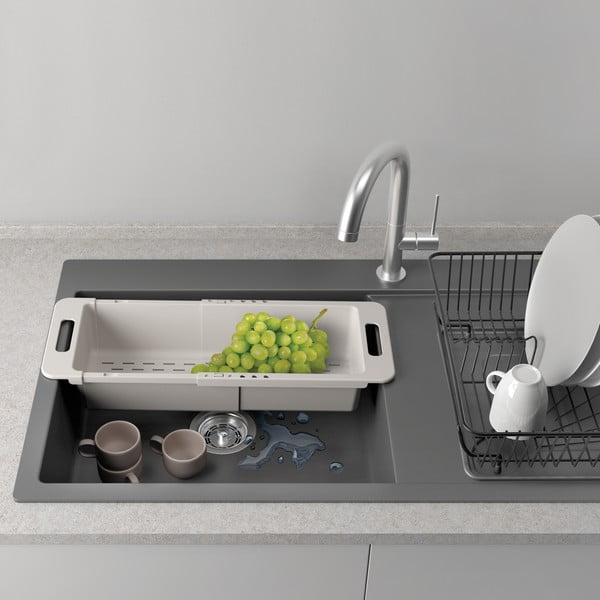 Reguliuojama pilkos spalvos iš plastiko ištraukiama džiovyklė kriauklei 52x18 cm – Metaltex-image-3