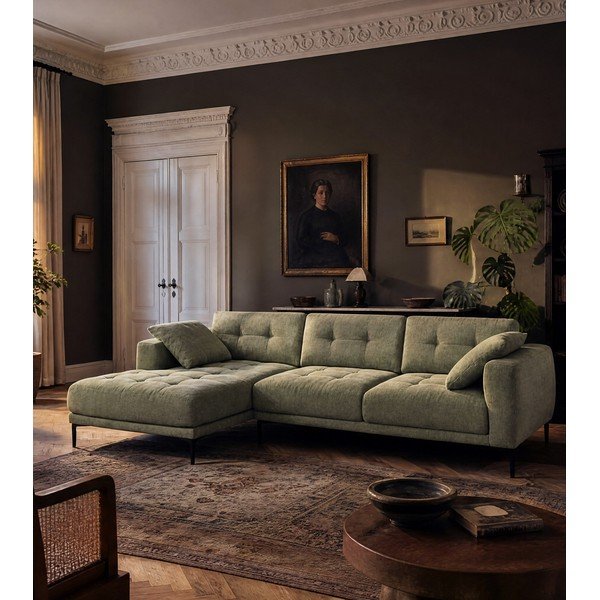 Žalios spalvos kampinė sofa (su kairiuoju kampu/su gultu) Bemy – Micadoni -image-3