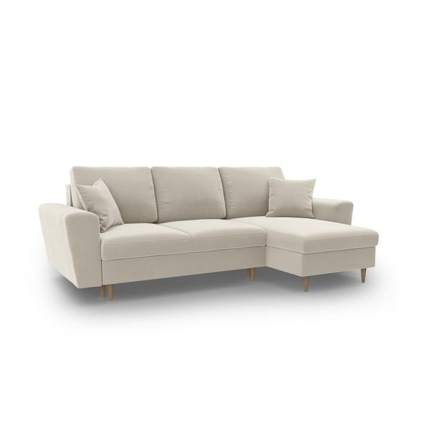 Smėlio spalvos iš velveto sulankstoma/su sandėliavimo vieta kampinė sofa Kyoto – Cosmopolitan Design-image-1