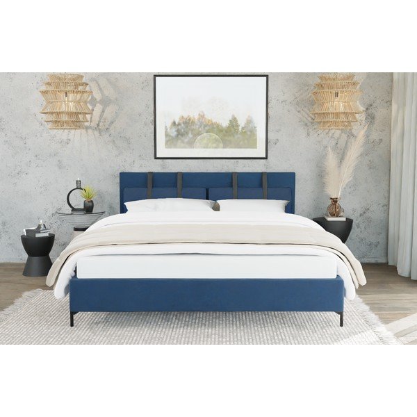 Dvigulė lova tamsiai mėlynos spalvos audiniu dengta su lovos grotelėmis 180x200 cm Tulsa – Ropez-image-3
