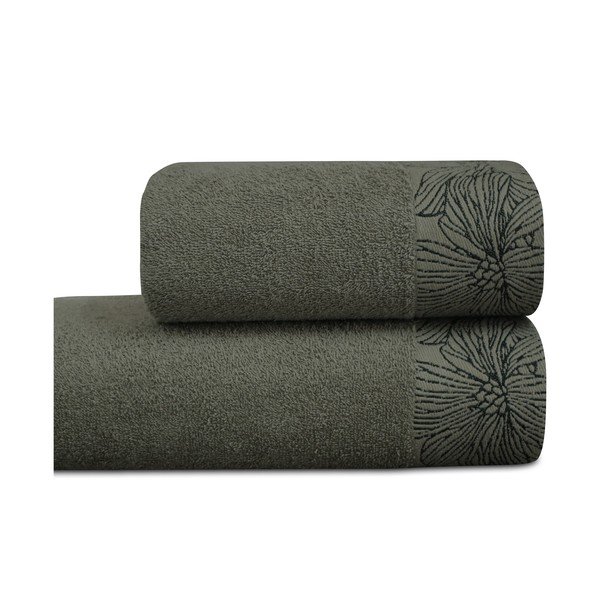 Tamsiai žalios spalvos iš frote audinio iš medvilnės rankšluostis 50x100 cm Valencia – My House-image-2