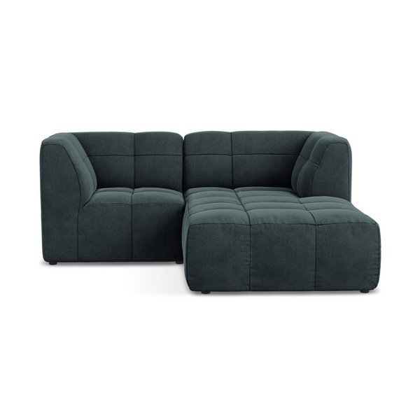 Mėlynos spalvos kampinė sofa iš velveto (su dešiniuoju kampu/su gultu) Aloha – Makamii