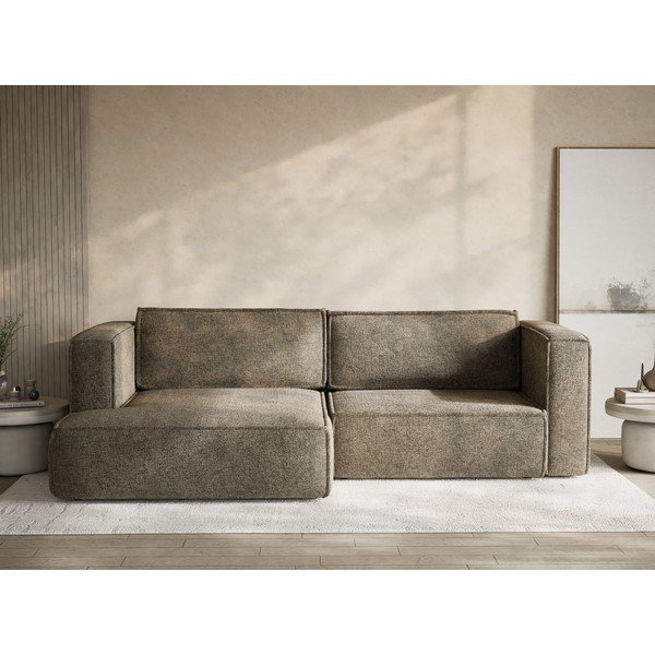 Rudos spalvos sulankstoma/su sandėliavimo vieta kampinė sofa iš šenilinio audinio (su kairiuoju kampu/su gultu) Velto – Maison de Rêve-image-1