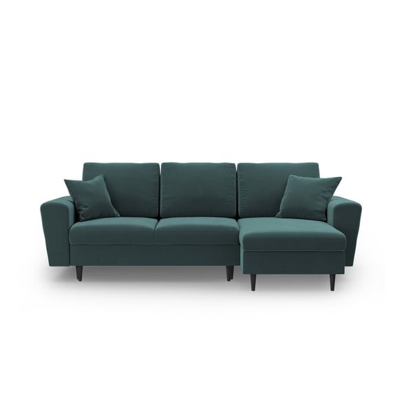 Smaragdinės spalvos iš velveto sulankstoma/su sandėliavimo vieta kampinė sofa Kyoto – Cosmopolitan Design