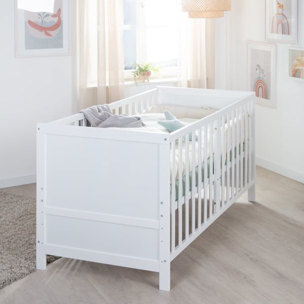 Baltos spalvos vaikiška lovelė reguliuojamas aukštis 70x140 cm Easy Sleep – Roba-image-1