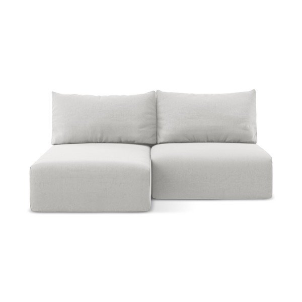 Šviesiai pilkos spalvos sulankstoma/su sandėliavimo vieta kampinė sofa iš velveto (su kairiuoju kampu/su gultu) Kalena – Makamii